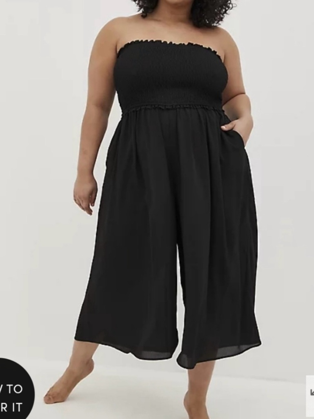 torrid Black Strapless Smocked Wide-Leg Swim Coverup Jumpsuit